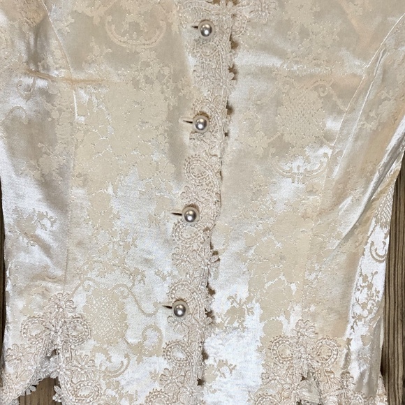 VTG 90s Ivory Brocade/Lace Trim Peplum Jacket/Full Skirt Womens Set 4P~Wedding - Picture 8 of 16